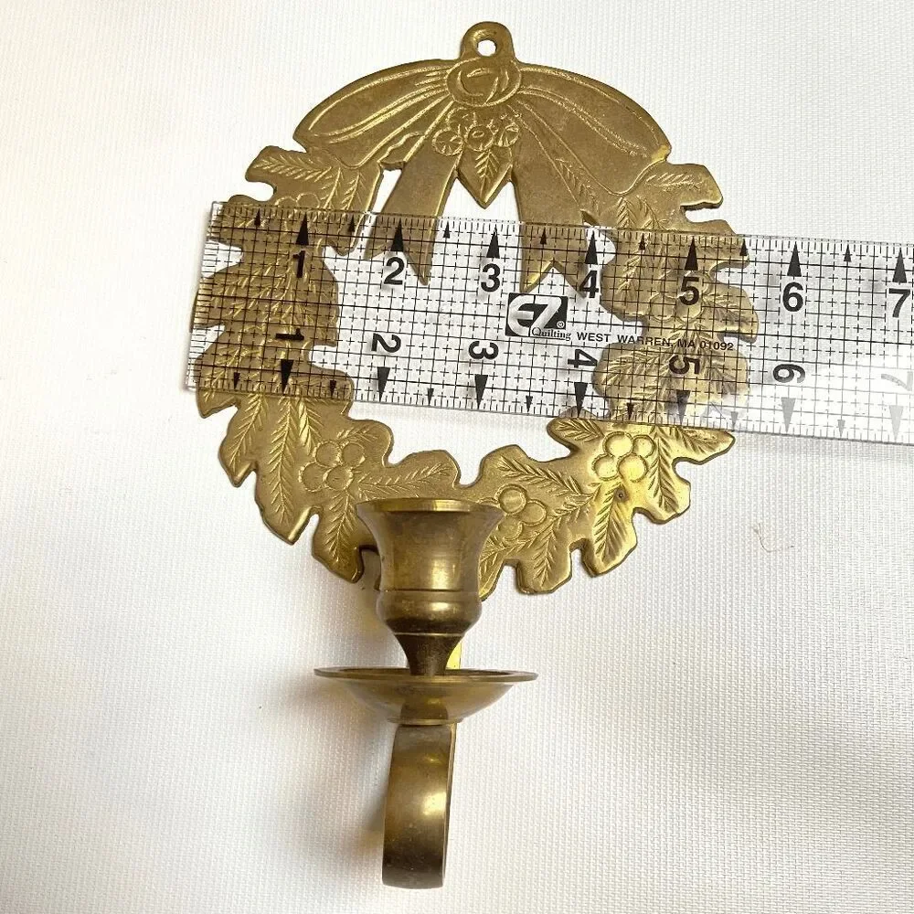 VTG Brass Wreath Wall Candle Holders Hosley Holiday Christmas Decor